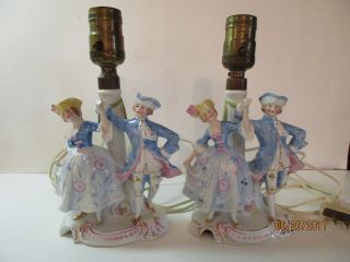 Vintage Porcelain Victorian Figure Table Lamps - Made In Germany 15120 - Both Work