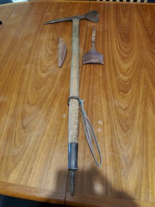 Vintage Ice Mt Climbing Axe Stubai W/ Strap And Leather Voigt Covers