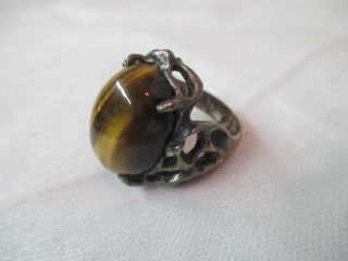 Vintage Mexico Taxco 925 Sterling Ring Large Tiger 