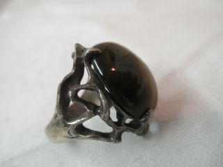 Vintage Mexico Taxco 925 Sterling Ring large Tiger ' s Eye stone signed 2
