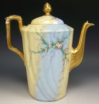 Antique Hand Painted Roses Raised Gold Tea Coffee Pot