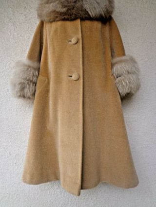 Vintage Lilli Ann SWING COAT Mohair Real Plush Fox Fur Collar Cuffs 50s 60s L XL 2