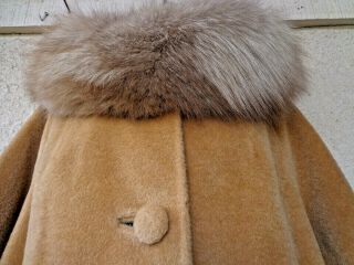 Vintage Lilli Ann SWING COAT Mohair Real Plush Fox Fur Collar Cuffs 50s 60s L XL 3