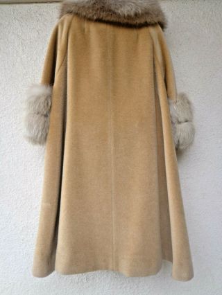 Vintage Lilli Ann SWING COAT Mohair Real Plush Fox Fur Collar Cuffs 50s 60s L XL 7