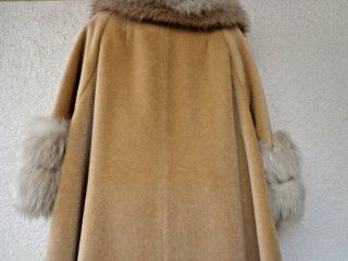 Vintage Lilli Ann SWING COAT Mohair Real Plush Fox Fur Collar Cuffs 50s 60s L XL 8