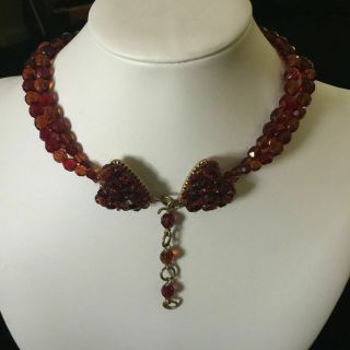 Signed - Coppola Toppo Necklace With Heart Clasps Garnet / Amber 2 Strand Choker