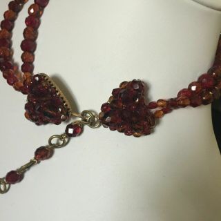 Signed - Coppola Toppo NECKLACE with Heart Clasps Garnet / Amber 2 Strand Choker 7