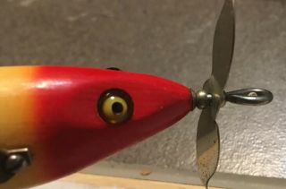 Vintage Heddon Muskie Sos Surface Minnow Fishing Lure 4 1/2 " Body White/red Ge.