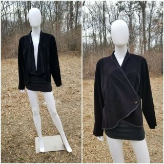 Vintage 80s Jean Muir London Black Drape Suede Jacket Minimalist Size 8