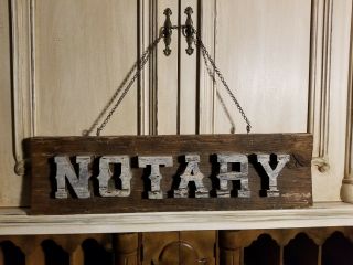 Notary Wooden Hand Carved And Painted Sign Primitive Farmhouse Americana