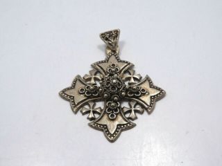 Vintage 900 Silver Jerusalem Cross Pendant,  13.  6 grams 2