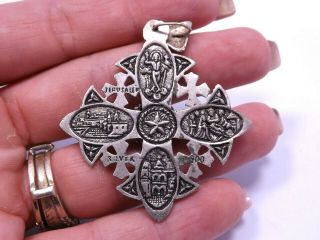 Vintage 900 Silver Jerusalem Cross Pendant,  13.  6 grams 5