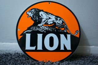 Vintage Lion Gasoline Porcelain Sign Gas Oil Metal Service Station Pump Plate