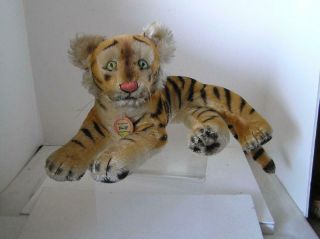 Vintage Steiff Lying Tiger 14 " Mohair 1950 