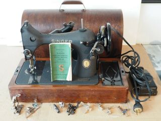 Vintage Singer Centennial Sewing Machine 128 - 23 W Accessories - Godzilla/crackle