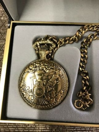 VINTAGE Walt Disney Mickey Mouse Pocket Watch Railroad Engineer Train W/ BOX 3