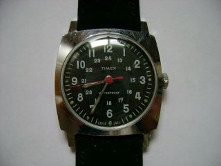 Vintage Men Wind Up Timex Boy Size Military 24h Dial Run And Keep Time