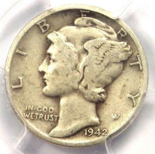 1942/1 - D Mercury Dime 10c - Certified Pcgs F15 - Rare Overdate Variety Coin