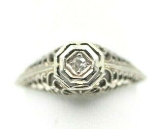 Vintage Filigree 14k White Gold.  02 Ct Round Diamond Ring Size 6 673b - 10