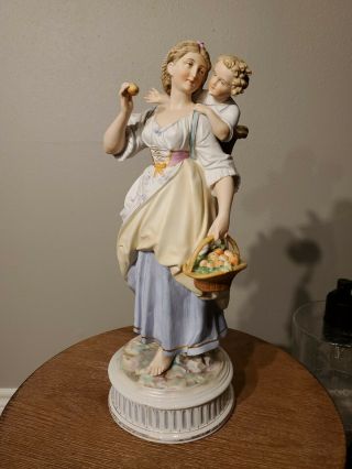 Stunning 15 " Porcelain Figurine Woman With Child Has Crossed Swords Mark