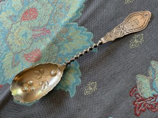 Albert Coles American Coin Silver Strawberry Serving Spoon Antique C.  1870