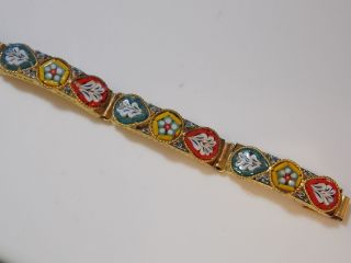 Vintage Italian Micro Mosaic Multicolor 7.  5 " Gold Tone Bracelet Italy 5c 39