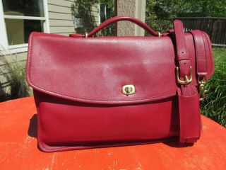 Vtg Coach 5265 Red Glove Tanned Full Grain Leather Business Briefcase Attache