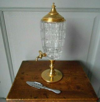 French Vintage Brass Cutted Glass Absinthe Fountain,  Spoon