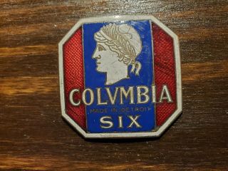 Rare Vintage Colvmbia Six Detroit Radiator Enameled Cap Emblem Badge Old Sign