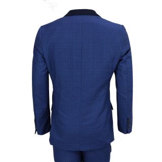 Mens 3 Piece Suit Vintage Blue Prince of Wales Check Smart Tailored Fit UK Size 7