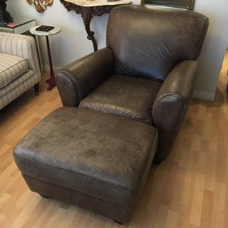 Vintage Leather Club Chair & Ottoman Pottery Barn Restoration Hardware Style