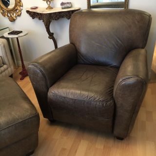 Vintage Leather Club Chair & Ottoman Pottery Barn Restoration Hardware Style 2