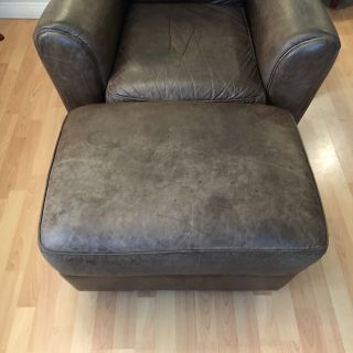 Vintage Leather Club Chair & Ottoman Pottery Barn Restoration Hardware Style 4
