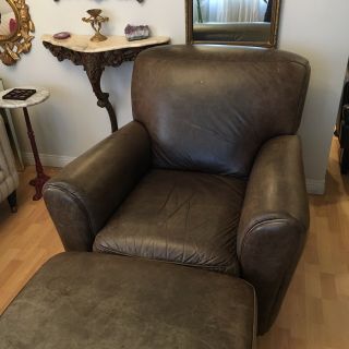 Vintage Leather Club Chair & Ottoman Pottery Barn Restoration Hardware Style 5