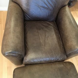 Vintage Leather Club Chair & Ottoman Pottery Barn Restoration Hardware Style 7