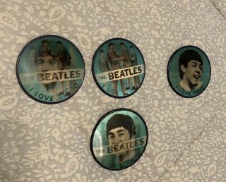 Vintage Set Of 4 Vari - Vue Beatles Pin Back Buttons In.