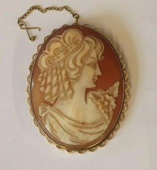 Vintage 9ct Gold Carved Shell Cameo Brooch Hallmarked 1975