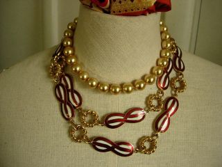 Rare Vintage Gucci Gorgeous Red Enamel Metal Belt Necklace Couture Jewelry Gg