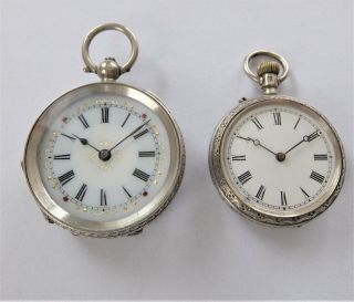 1884 / 1887 2 X Silver Cased Cylinder Pocket Watches / Fob Watches