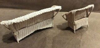 Vintage Dollhouse Miniature Furniture Wicker Sofa and Lounge Chair Signed @ 3