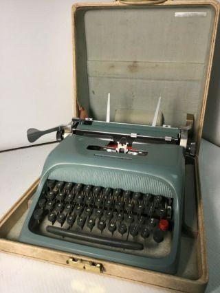Vintage Blue Olivetti Underwood Studio 44 Typewriter With Case