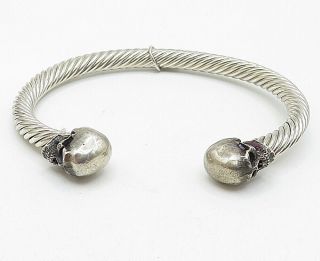 925 Sterling Silver - Vintage Skull Head Spiral Twist Cuff Bracelet - B4562 2
