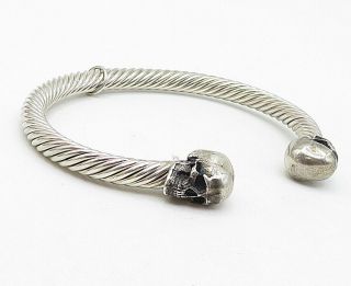 925 Sterling Silver - Vintage Skull Head Spiral Twist Cuff Bracelet - B4562 4