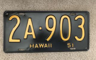 Vintage/ Restored Hawaii 1951 License Plate (pre - State Plate)