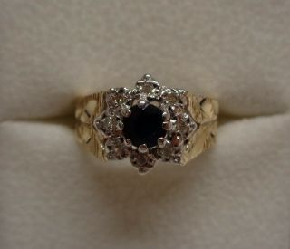 Fine Sapphire And Diamond Cluster Ring - 9ct Yellow Gold - Size J 1/2 - 3.  5 G