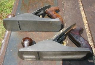 2 Vintage Stanley Bailey Woodworking Plane No.  4 1 Corrugated & 1 Smooth Bottom 7