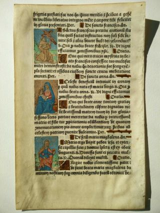 Medieval Illuminated Manuscript Book Of Hours Leaf Vellum 1500 Antoine Verard
