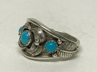 Large Vintage Navajo Old Pawn Sterling Silver And Turquoise Ring Size 12