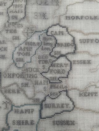 Antique c1800 Needlework Sampler map British isles by Harriot Beard aged 12 11