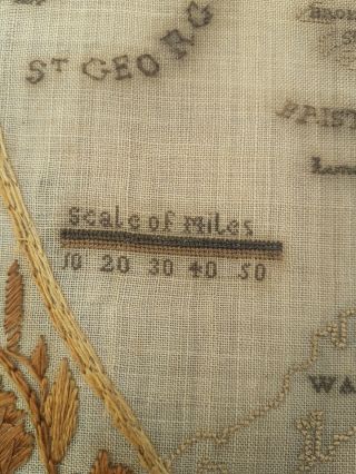 Antique c1800 Needlework Sampler map British isles by Harriot Beard aged 12 3